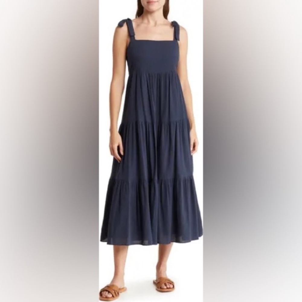 Madewell Navy Tie Strap Tiered Midi Dress XXL NWT